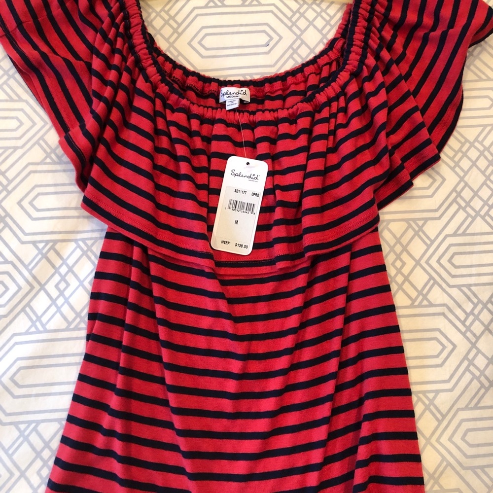 Navy/Red stripe, off shoulder top